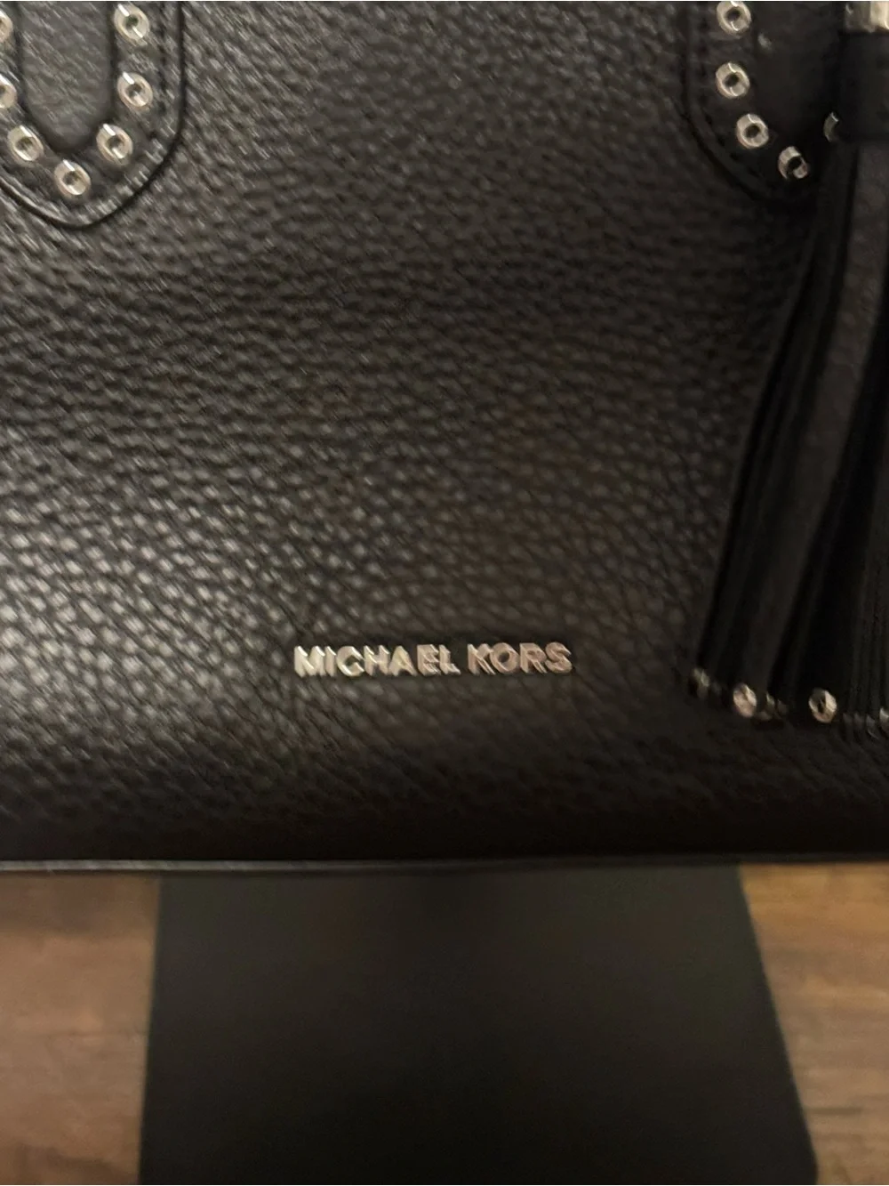 Michael Kors Black Pebbled Leather Satchel with Tassel Charm